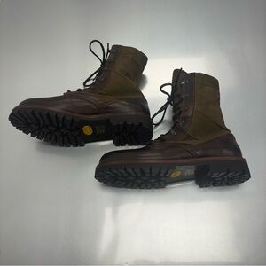 Belstaff Trooper Boots US 10 Brown Leather Olive Canvas Trialmaster Vibram Sole